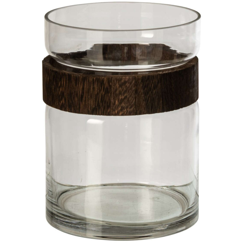 Vase cylindrique en verre et chêne...