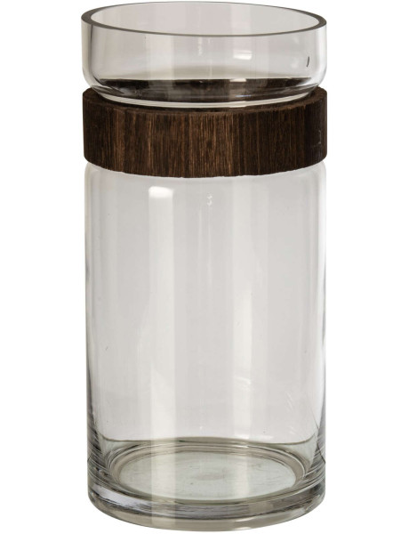 Vase cylindrique en verre et chêne marron 30 cm Kinsale