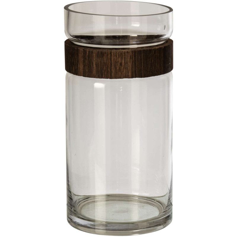 Vase cylindrique en verre et chêne...