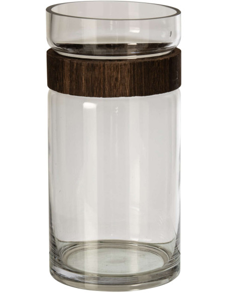Vase cylindrique en verre et chêne marron 30 cm Kinsale