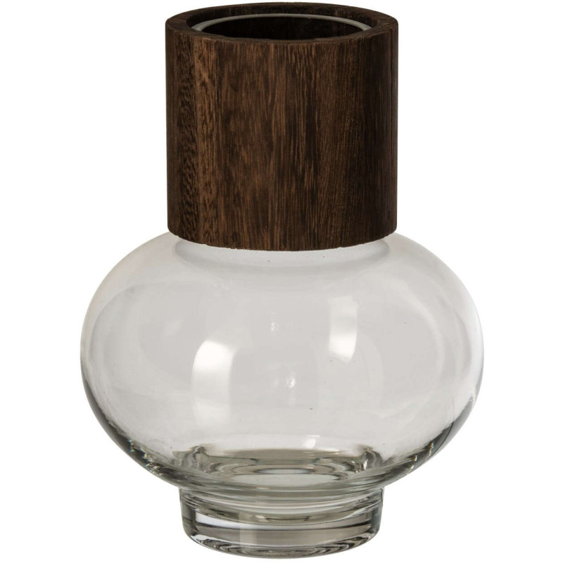 Vase boule en verre et chêne marron...