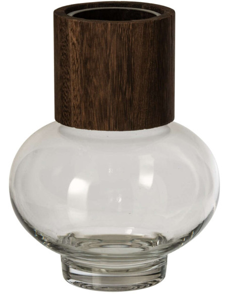 Vase boule en verre et chêne marron 22 cm Kinsale