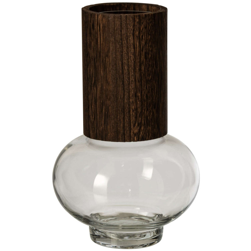 Vase boule en verre et chêne marron...