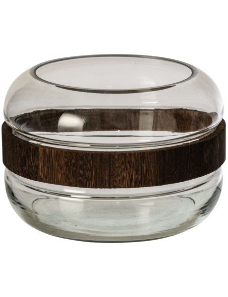 Vase boule bas en verre et paulownia marron 25 cm Otaru