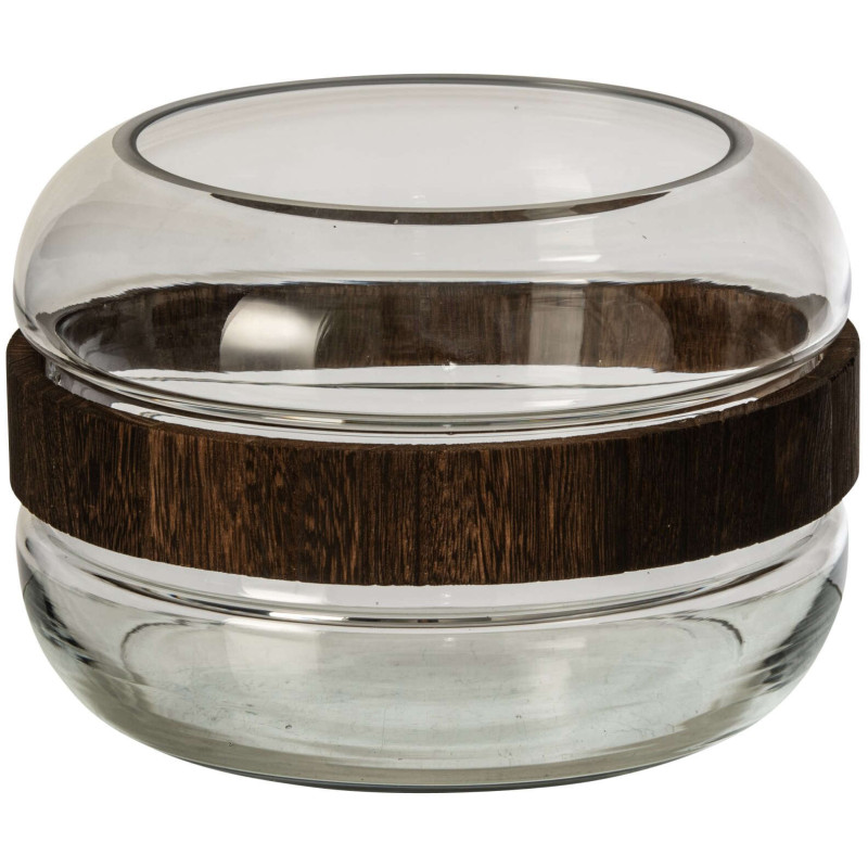 Vase boule bas en verre et paulownia...