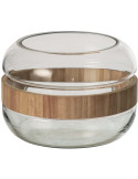 Vase boule bas en verre et paulownia naturel 25 cm Otaru