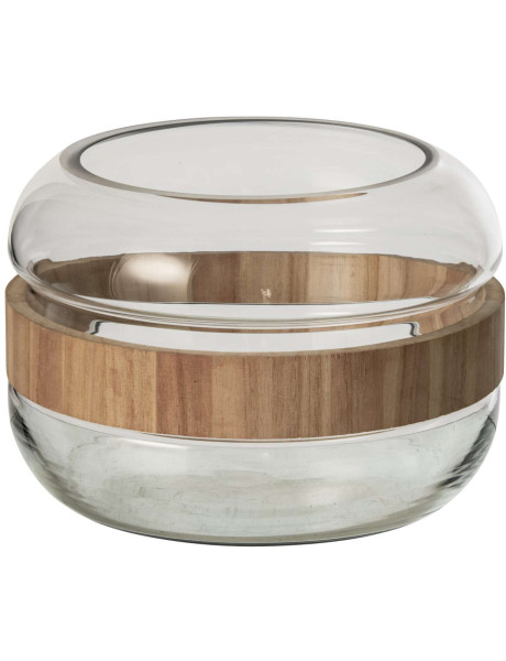 Vase boule bas en verre et paulownia naturel 25 cm Otaru