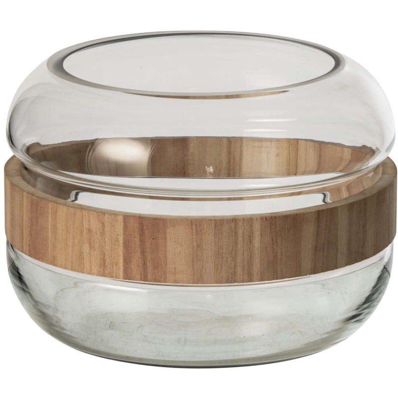 Vase boule bas en verre et paulownia...