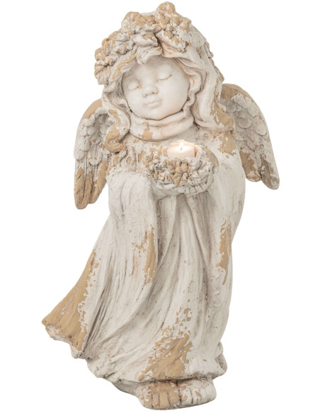 Statue ange de jardin en magnésium écru 60 cm Mikra