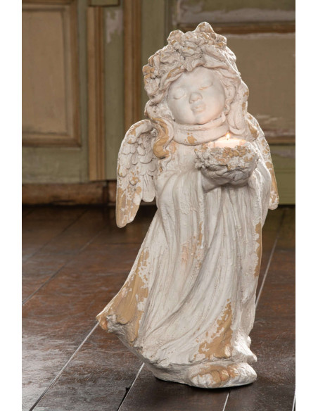 Statue ange de jardin en magnésium écru 60 cm Mikra