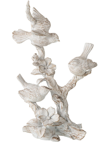 Statue oiseaux sur branche fleurie en argile peinte 37,5...