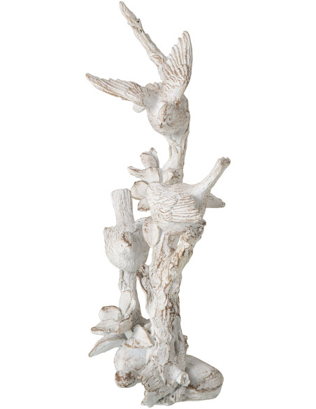 Statue oiseaux sur branche fleurie en argile peinte 37,5 cm Comacchio