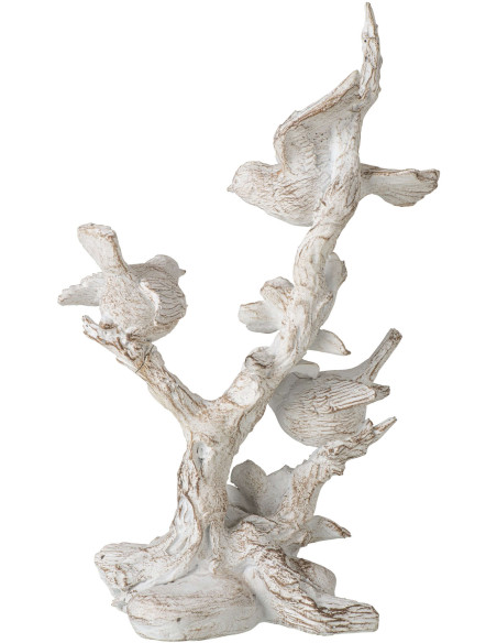 Statue oiseaux sur branche fleurie en argile peinte 37,5 cm Comacchio