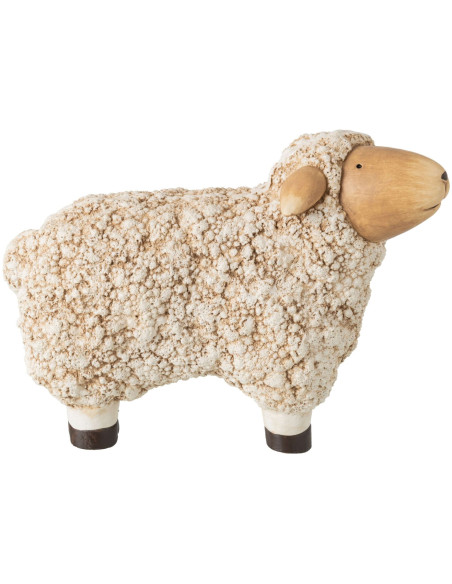 Grande statue mouton de jardin en magnésium beige 56 cm Oloron