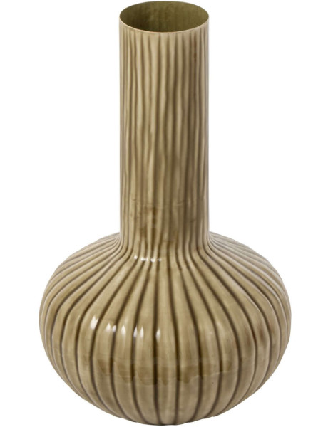 Vase vert olive en métal cannelé 41 cm Cividale