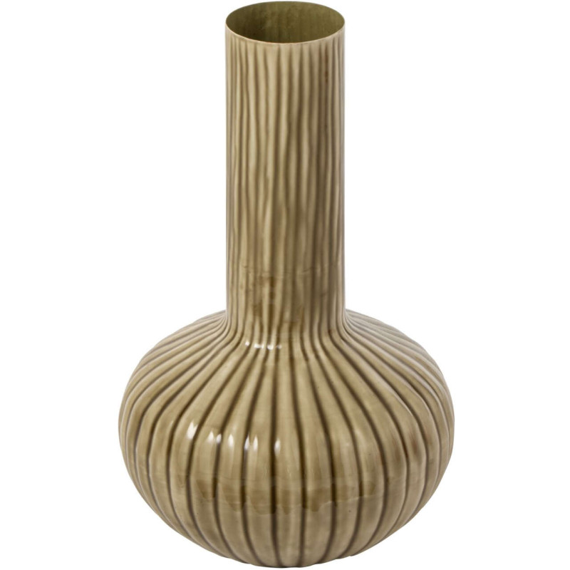 Vase vert olive en métal cannelé 41...
