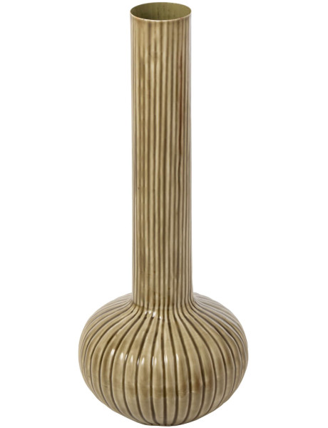 Grand vase vert olive en métal cannelé 61 cm Cividale