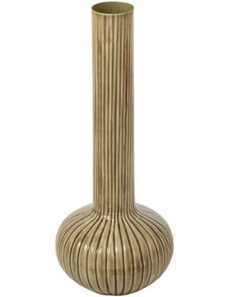 Grand vase vert olive en métal cannelé 61 cm Cividale