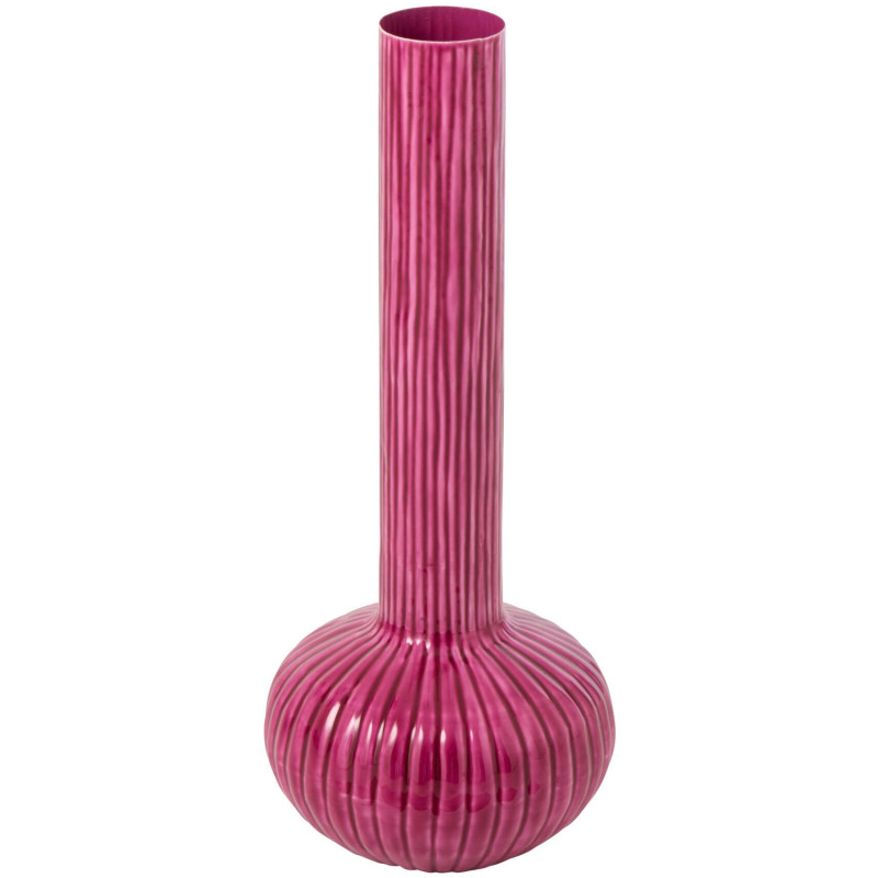 Grand vase fuchsia en métal cannelé...