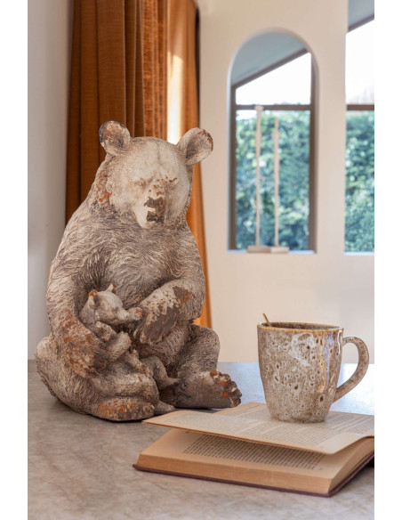 Statue ours et ourson de jardin en magnésium 37,5 cm Kuhmo