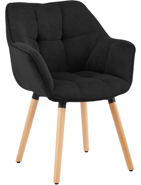 Chaise de salle à manger noire en velours côtelé Sopron