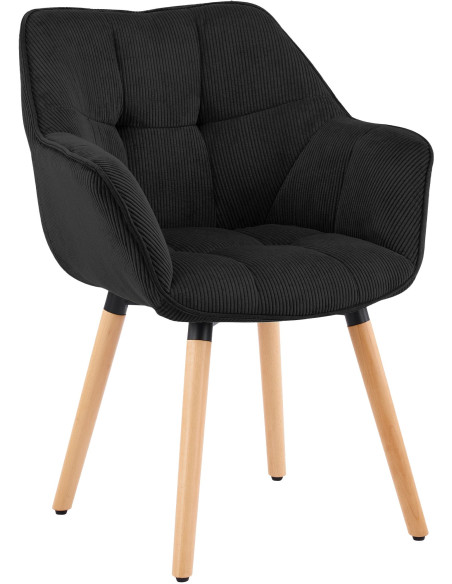 Chaise de salle à manger noire en velours côtelé Sopron