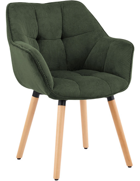 Chaise de salle à manger vert kaki en velours côtelé Sopron