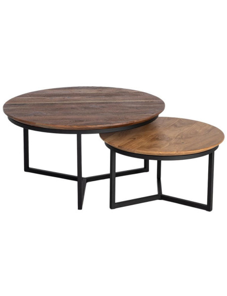 Lot de 2 tables basses gigognes rondes en acacia Todi