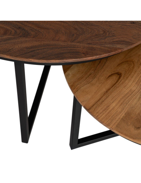 Lot de 2 tables basses gigognes rondes en acacia Todi