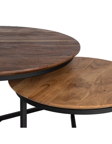 Lot de 2 tables basses gigognes rondes en acacia Todi