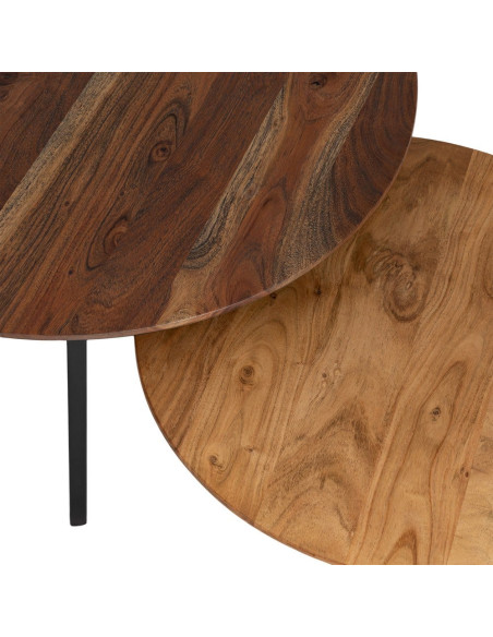 Lot de 2 tables basses gigognes rondes en acacia Todi
