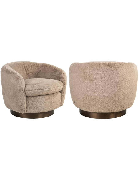 Fauteuil lounge pivotant beige en tissu duveteux Colmar
