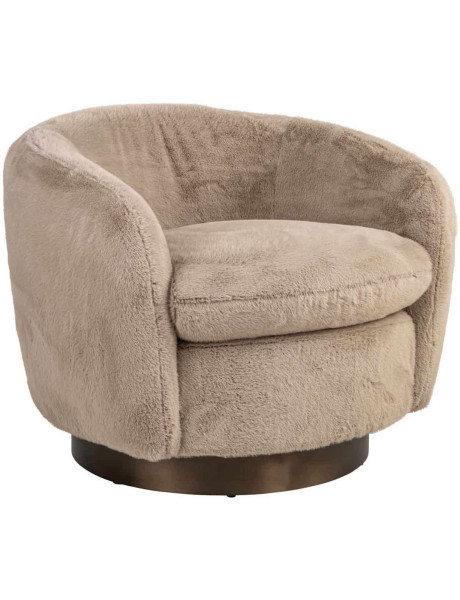 Fauteuil lounge pivotant beige en tissu duveteux Colmar