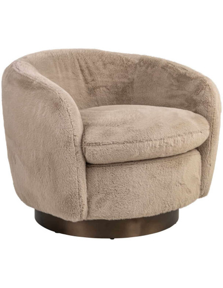 Fauteuil lounge pivotant beige en tissu duveteux Colmar