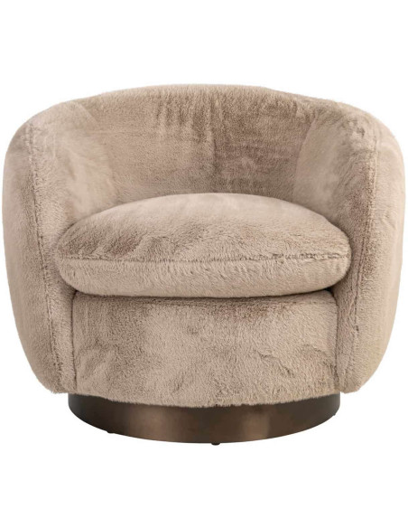 Fauteuil lounge pivotant beige en tissu duveteux Colmar
