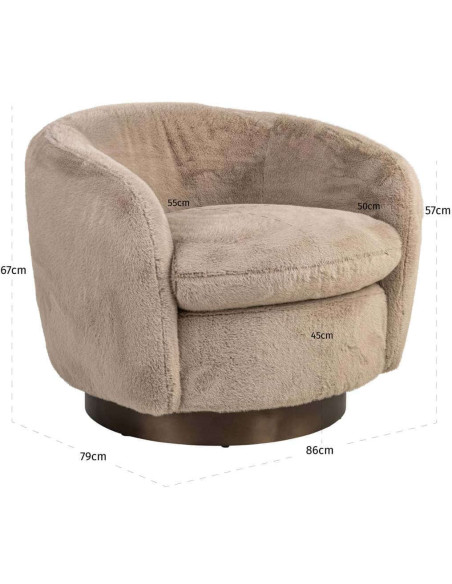 Fauteuil lounge pivotant beige en tissu duveteux Colmar