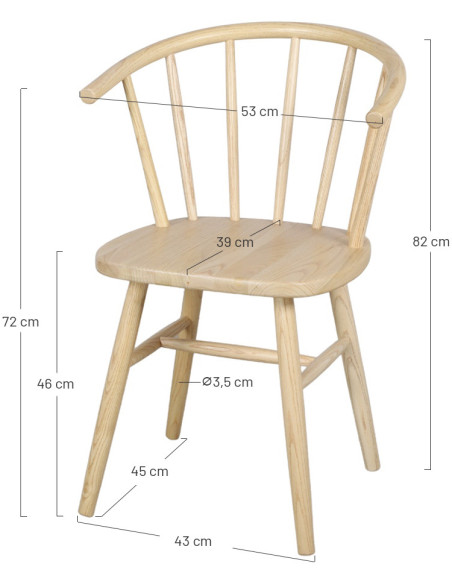 Chaise Windsor bois d’orme naturel avec accoudoirs 53x50x82 cm Alnwick