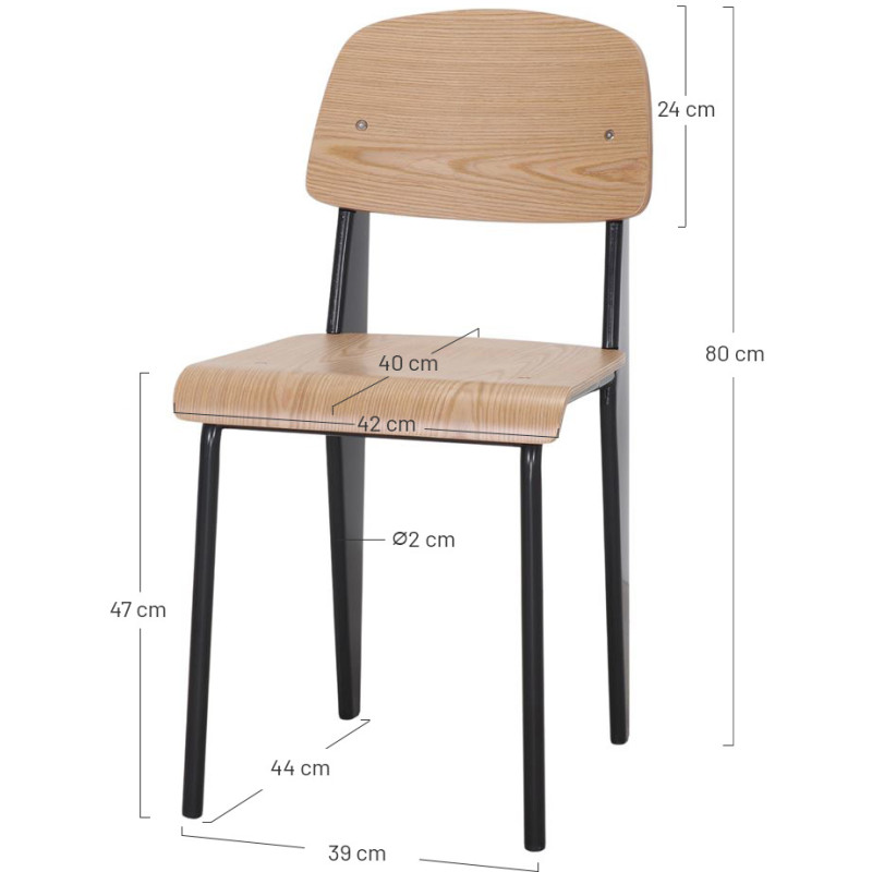 Chaise bois naturel et métal noir...