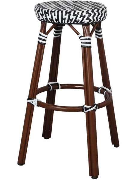 Tabouret de bar extérieur rotin synthétique noir et blanc...