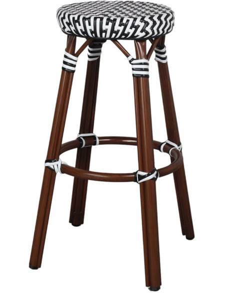 Tabouret de bar extérieur rotin synthétique noir et blanc 41x41x75 cm Lovran