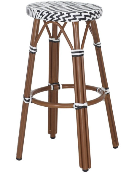 Tabouret de bar extérieur rotin synthétique noir et blanc 41x41x75 cm Lovran