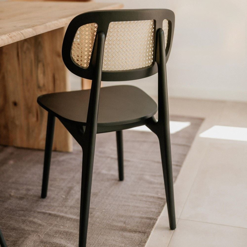Chaise cannage bois noir 44x51x84 cm...