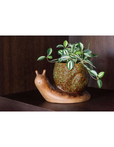 Cache-pot escargot grès marron beige 20x11x12,5 cm Calitri