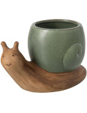 Cache-pot escargot grès vert sauge 20x11x12,5 cm Calitri
