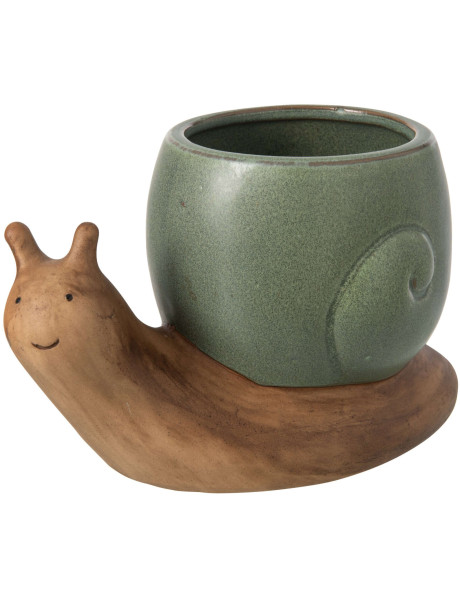 Cache-pot escargot grès vert sauge 20x11x12,5 cm Calitri
