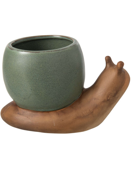 Cache-pot escargot grès vert sauge 20x11x12,5 cm Calitri