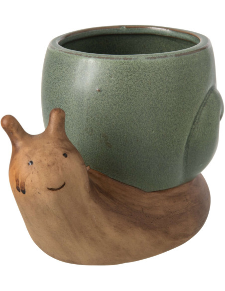 Cache-pot escargot grès vert sauge 20x11x12,5 cm Calitri