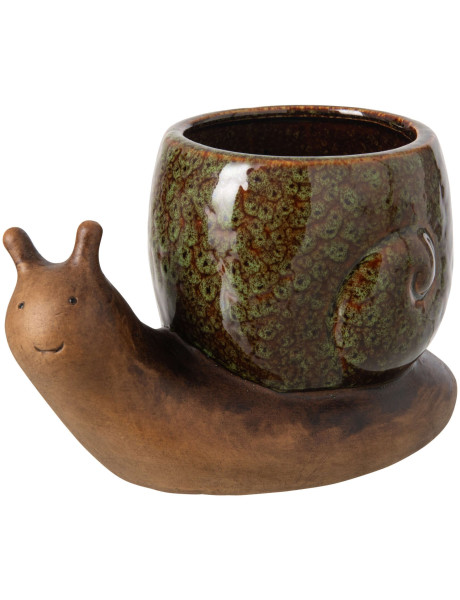 Cache-pot escargot grès vert olive 20x11x12,5 cm Calitri