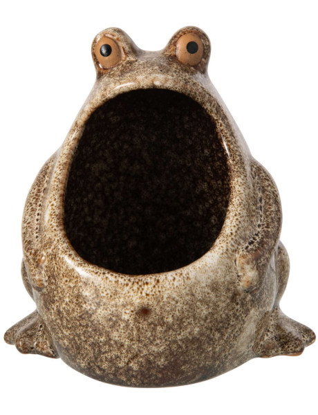Cache-pot grenouille en grès beige 12x9,5x12,5 cm Bomarzo