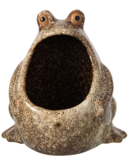 Cache-pot grenouille en grès beige 12x9,5x12,5 cm Bomarzo